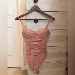 Lulu's Mauve Pink Ruched Bodysuit.